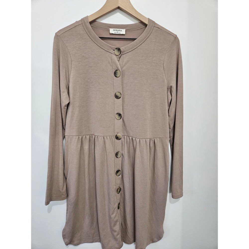 Zenana Mauve Taupe Long Sleeve Babydoll Button Down Tunicโ Top RC-2052AB Large